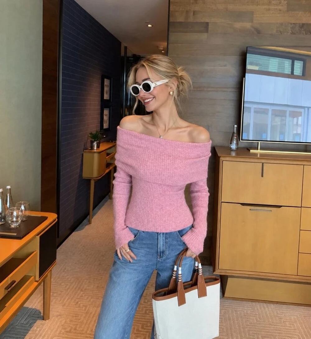 offshoulder pink sweater small